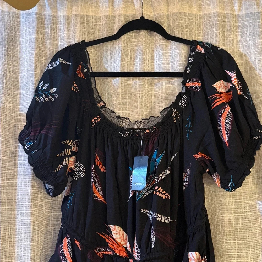 NWT Torrid Black Dress with Colorful Leaf Pattern - Picture 2 of 9